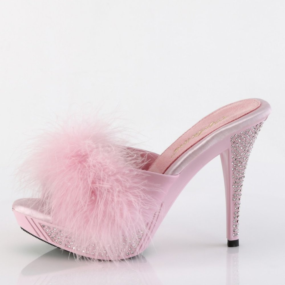 Rhinestone Marabou Mules High Heel Shoes